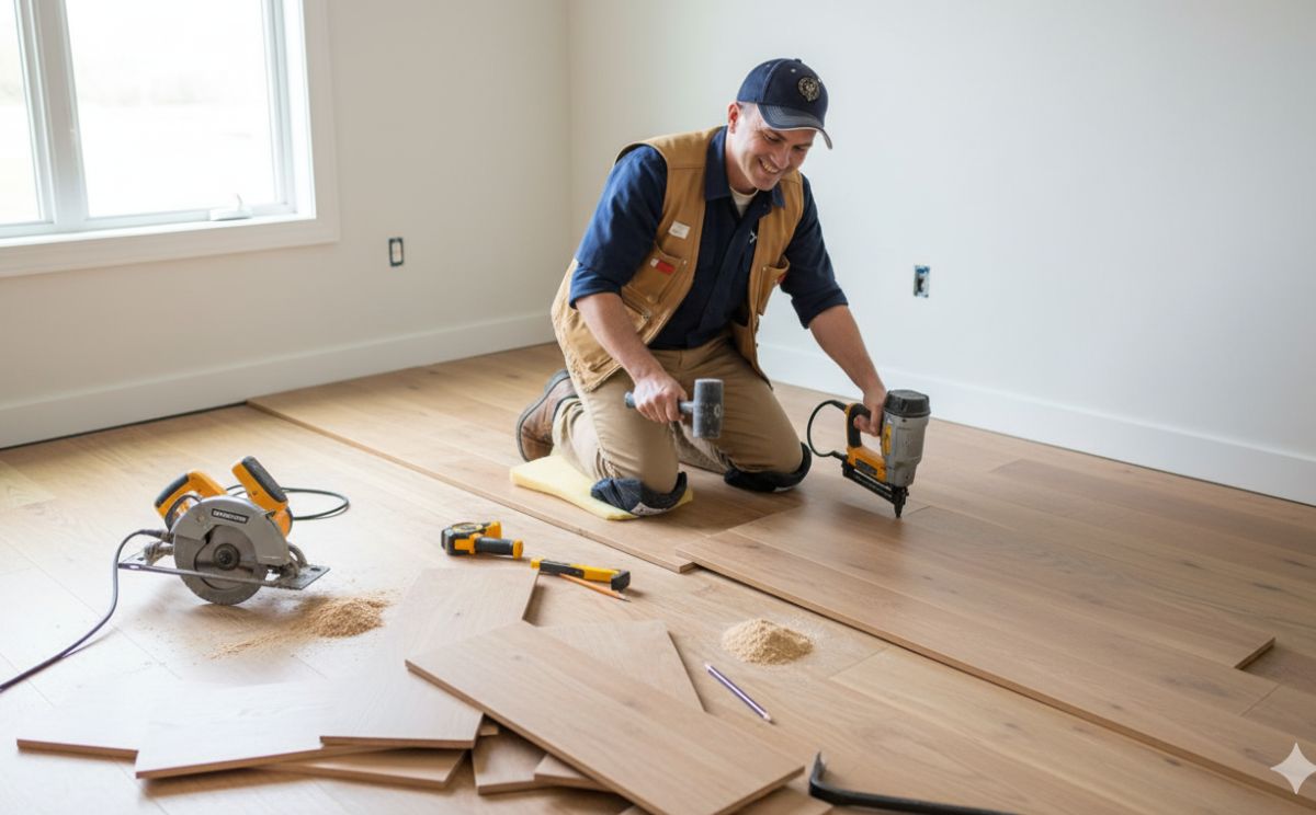 vancouver handyman installing a hardwood floor in a condo